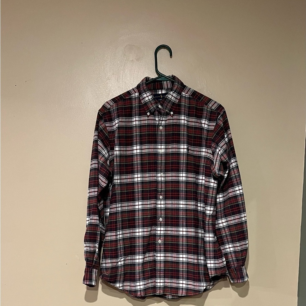 Men's RALPH LAUREN Red White Green Plaid Oxford Shirt Large Classic Fit